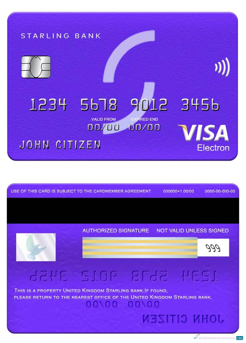 Download United Kingdom Starling bank visa electron card Photoshop template